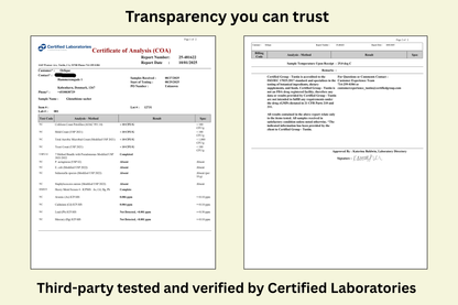 Two laboratory certification documents with text &